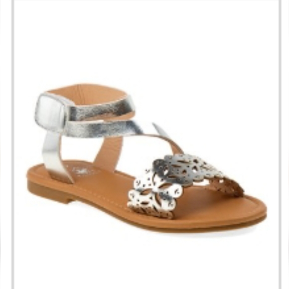 NWT Beverly Hills Polo Club silver velcro ankle strap SANDALS Sz 2 Big girls - Picture 5 of 5